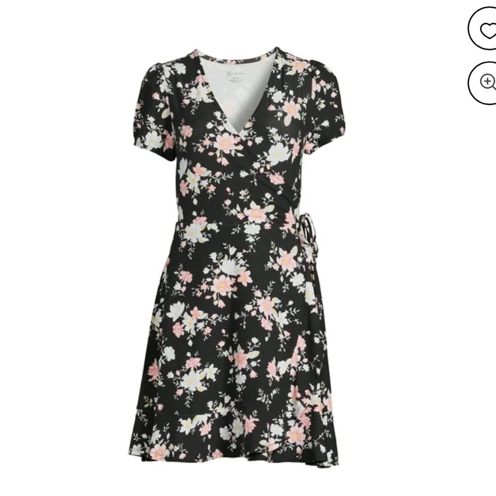No Boundaries Black Floral Wrap Dress with Pink and White Blooms